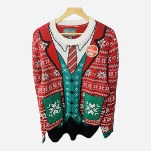 Ugly Christmas Sweater Men’s Size Large Red Green Pockets Hold Beer NWT